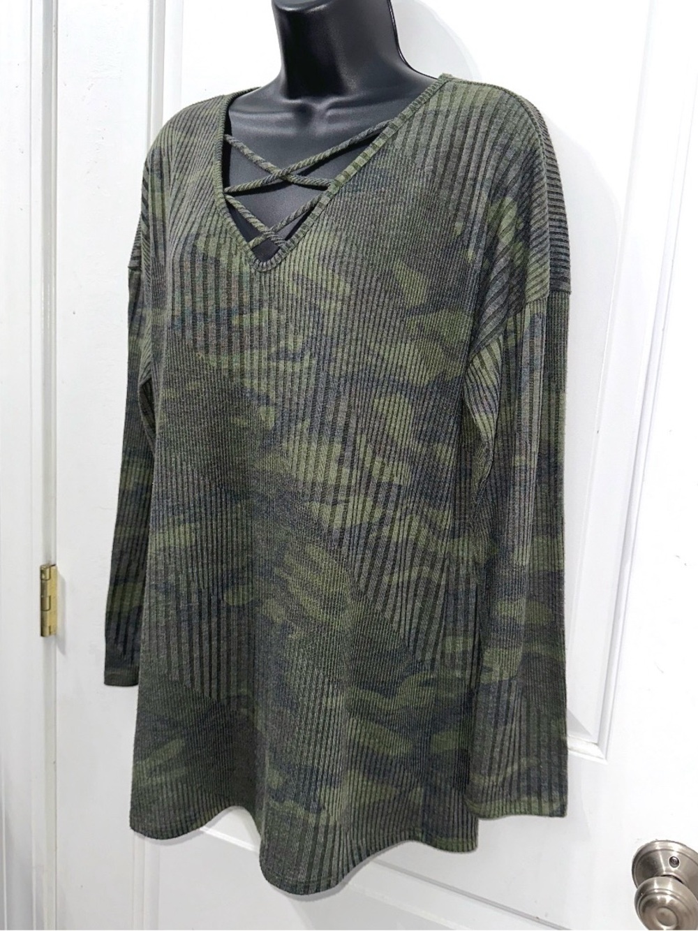 First Love by Lovelyn olive green camo ribbed long sleeve top - Picture 3 of 6